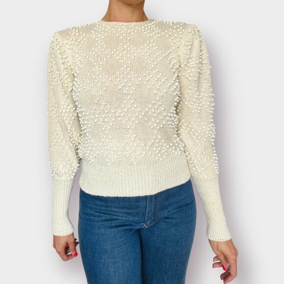 80s Cream sweater with Beads Size M - Picture 4 of 9